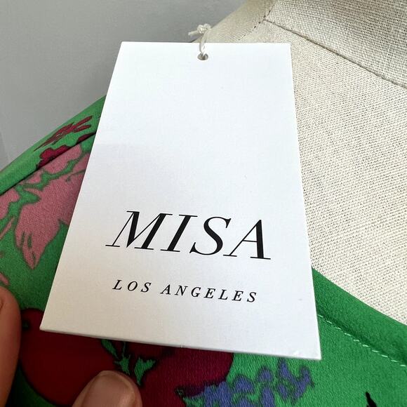 NWT MISA Los Angeles Amalya Dress Small Peony Green Floral Ruffle Mini Smocked - Picture 5 of 7